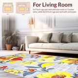Ultra Soft Area Rug, Non Slip, Stain Resistant, Washable Area Rugs for Living Room, Bedroom, Charming Pastel Botanical Motif(Yellow)