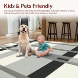 Ultra Soft Area Rug, Non Slip, Stain Resistant, Washable Area Rugs for Living Room, Bedroom, Minimalist Nordic Rug with Alternating Ebony and Ivory Stripe Design(Black)