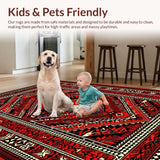 Ultra Soft Area Rug, Non Slip, Stain Resistant, Washable Area Rugs for Living Room, Bedroom, Distressed Tribal Red Dining Room Non-Slip Rug(Red)
