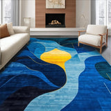Ultra Soft Area Rug, Non Slip, Stain Resistant, Washable Area Rugs for Living Room, Bedroom, Rustic Textured Artful Statement(Blue)