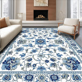 Modern Blue and Grey Floral Area Rug(White)