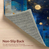 Ultra Soft Area Rug, Non Slip, Stain Resistant, Washable Area Rugs for Living Room, Bedroom, Celestial Fade Rug with Blue Gold Gradients and Polygonal Forms(Blue)