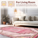 Ultra Soft Area Rug, Non Slip, Stain Resistant, Washable Area Rugs for Living Room, Bedroom, Trendy Round Western Aesthetic(Pink)
