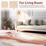 Ultra Soft Area Rug, Non Slip, Stain Resistant, Washable Area Rugs for Living Room, Bedroom, Sophisticated Pink and Beige Abstract Area with Fluid Marble Vein Motif(Red)