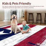 Ultra Soft Area Rug, Non Slip, Stain Resistant, Washable Area Rugs for Living Room, Bedroom, Bold Aged Flag Aesthetic(Red)