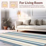 Ultra Soft Area Rug, Non Slip, Stain Resistant, Washable Area Rugs for Living Room, Bedroom, Beachy Stripe Coastal Area in Beige and Blue Hues(Beige)