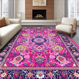 Ultra Soft Area Rug, Non Slip, Stain Resistant, Washable Area Rugs for Living Room, Bedroom, Rustic Traditional Tiled Motifs(Pink)