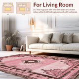 Ultra Soft Area Rug, Non Slip, Stain Resistant, Washable Area Rugs for Living Room, Bedroom, Vibrant Playful Cowboy Art Design(Pink)