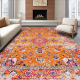 Ultra Soft Area Rug, Non Slip, Stain Resistant, Washable Area Rugs for Living Room, Bedroom, Artistic Distressed Circle Motif(Orange)