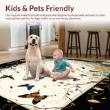 Ultra Soft Area Rug, Non Slip, Stain Resistant, Washable Area Rugs for Living Room, Bedroom, Artisan Black Boho Area with Fantastical Botanical and Moth Accents(Ivory)