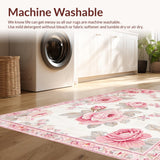 Ultra Soft Area Rug, Non Slip, Stain Resistant, Washable Area Rugs for Living Room, Bedroom, Elegant Country Rose Motif(White)