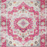 Ultra Soft Area Rug, Non Slip, Stain Resistant, Washable Area Rugs for Living Room, Bedroom, Rustic Pastel Medallion Design(Pink)