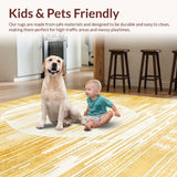 Ultra Soft Area Rug, Non Slip, Stain Resistant, Washable Area Rugs for Living Room, Bedroom, Striking Geometric Sun Motif(Gold)