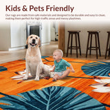 Ultra Soft Area Rug, Non Slip, Stain Resistant, Washable Area Rugs for Living Room, Bedroom, Rustic Earthy Lotus Print(Orange)