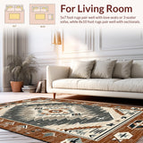 Ultra Soft Area Rug, Non Slip, Stain Resistant, Washable Area Rugs for Living Room, Bedroom, Rustic Geometric Motif Design(Brown)