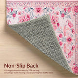 Ultra Soft Area Rug, Non Slip, Stain Resistant, Washable Area Rugs for Living Room, Bedroom, Boho Pastel Floral Kids Room Washable Rug(Pink)
