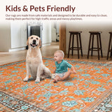 Ultra Soft Area Rug, Non Slip, Stain Resistant, Washable Area Rugs for Living Room, Bedroom, Vibrant Earthy Floral Geometry(Orange)