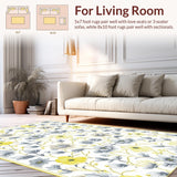 Ultra Soft Area Rug, Non Slip, Stain Resistant, Washable Area Rugs for Living Room, Bedroom, Elegant Subtle Flower Design(Yellow)
