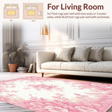 Ultra Soft Area Rug, Non Slip, Stain Resistant, Washable Area Rugs for Living Room, Bedroom, Botanical Bliss Area Floral Motif(Pink)