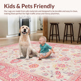Ultra Soft Area Rug, Non Slip, Stain Resistant, Washable Area Rugs for Living Room, Bedroom, Chic Blush Pink Floral Motif(Pink)