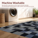 Ultra Soft Area Rug, Non Slip, Stain Resistant, Washable Area Rugs for Living Room, Bedroom, Minimalist Grey Square Concept(Black)