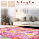 Ultra Soft Area Rug, Non Slip, Stain Resistant, Washable Area Rugs for Living Room, Bedroom, Elegant Soft Pink Botanical Pattern(Pink)