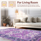 Ultra Soft Area Rug, Non Slip, Stain Resistant, Washable Area Rugs for Living Room, Bedroom, Whimsical Lavender Garden Design(Purple)