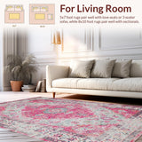 Ultra Soft Area Rug, Non Slip, Stain Resistant, Washable Area Rugs for Living Room, Bedroom, Rustic Subtle Floral Aesthetic(Pink)
