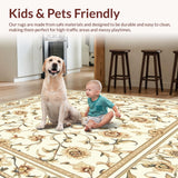 Ultra Soft Area Rug, Non Slip, Stain Resistant, Washable Area Rugs for Living Room, Bedroom, Vintage Inspired Floral Medallion Area – Low Pile(Beige)