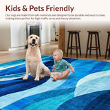 Ultra Soft Area Rug, Non Slip, Stain Resistant, Washable Area Rugs for Living Room, Bedroom, Joyful Underwater Life Motif(Blue)