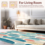 Ultra Soft Area Rug, Non Slip, Stain Resistant, Washable Area Rugs for Living Room, Bedroom, Sunrise Surfboard Art Rug with Swirling Aqua Lines and Coral Geometric Details(Blue)