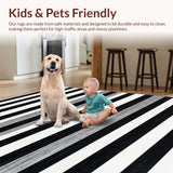 Ultra Soft Area Rug, Non Slip, Stain Resistant, Washable Area Rugs for Living Room, Bedroom, Modern Lines Rug with Contrasting Bands and Artful Monochrome Detailing(Black)