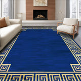 Ultra Soft Area Rug, Non Slip, Stain Resistant, Washable Area Rugs for Living Room, Bedroom, Striking Gold Geometric Elements(Blue)