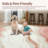 Ultra Soft Area Rug, Non Slip, Stain Resistant, Washable Area Rugs for Living Room, Bedroom, Modern Marble Inspired Area with Blush and Cream Abstract Swirls(White)