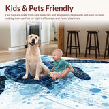 Ultra Soft Area Rug, Non Slip, Stain Resistant, Washable Area Rugs for Living Room, Bedroom, Blue Horizon Ocean Life Rug with Artistic Sea Turtle and Water Ripple Pattern(Blue)