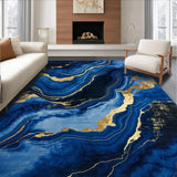 Ultra Soft Area Rug, Non Slip, Stain Resistant, Washable Area Rugs for Living Room, Bedroom, Elegant Blue Marble Aesthetic(Blue)