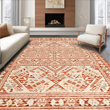 Ultra Soft Area Rug, Non Slip, Stain Resistant, Washable Area Rugs for Living Room, Bedroom, Contemporary Shaggy Geometric Motif(Red)
