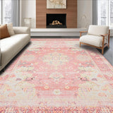 Ultra Soft Area Rug, Non Slip, Stain Resistant, Washable Area Rugs for Living Room, Bedroom, Artistic Distressed Floral Arrangement(Pink)