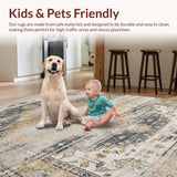 Ultra Soft Area Rug, Non Slip, Stain Resistant, Washable Area Rugs for Living Room, Bedroom, Rustic Neutral Geometric Design(Beige)