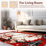 Ultra Soft Area Rug, Non Slip, Stain Resistant, Washable Area Rugs for Living Room, Bedroom, Minimalist Soft Tone Floral Pattern(Red)