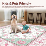 Ultra Soft Area Rug, Non Slip, Stain Resistant, Washable Area Rugs for Living Room, Bedroom, Ornate Floral Fluffy for Nursery(White)