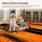 Ultra Soft Area Rug, Non Slip, Stain Resistant, Washable Area Rugs for Living Room, Bedroom, Dynamic Urban Wildlife Design(Orange)