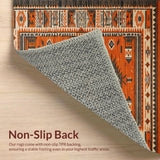 Ultra Soft Area Rug, Non Slip, Stain Resistant, Washable Area Rugs for Living Room, Bedroom, Distressed Tribal Geometric Elegance(Orange)