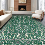 Ultra Soft Area Rug, Non Slip, Stain Resistant, Washable Area Rugs for Living Room, Bedroom, Vintage Botanical Tile Motif(Green)