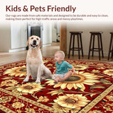 Ultra Soft Area Rug, Non Slip, Stain Resistant, Washable Area Rugs for Living Room, Bedroom, Warm Red Floral Harmony Style(Red)