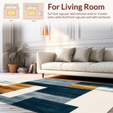 Ultra Soft Area Rug, Non Slip, Stain Resistant, Washable Area Rugs for Living Room, Bedroom, Eclectic Funky Ink Wash Design Abstract Area in Multi Tone(Blue)