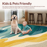 Ultra Soft Area Rug, Non Slip, Stain Resistant, Washable Area Rugs for Living Room, Bedroom, Tropical Escape Rug Geometric Surf Motif(Blue)