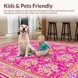 Ultra Soft Area Rug, Non Slip, Stain Resistant, Washable Area Rugs for Living Room, Bedroom, Whimsical Colorful Tiled Pattern(Pink)