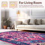 Ultra Soft Area Rug, Non Slip, Stain Resistant, Washable Area Rugs for Living Room, Bedroom, Distressed Pink and Blue Living Room Carpet(Pink)