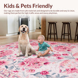 Ultra Soft Area Rug, Non Slip, Stain Resistant, Washable Area Rugs for Living Room, Bedroom, Boho Pastel Floral Kids Room Washable Rug(Pink)